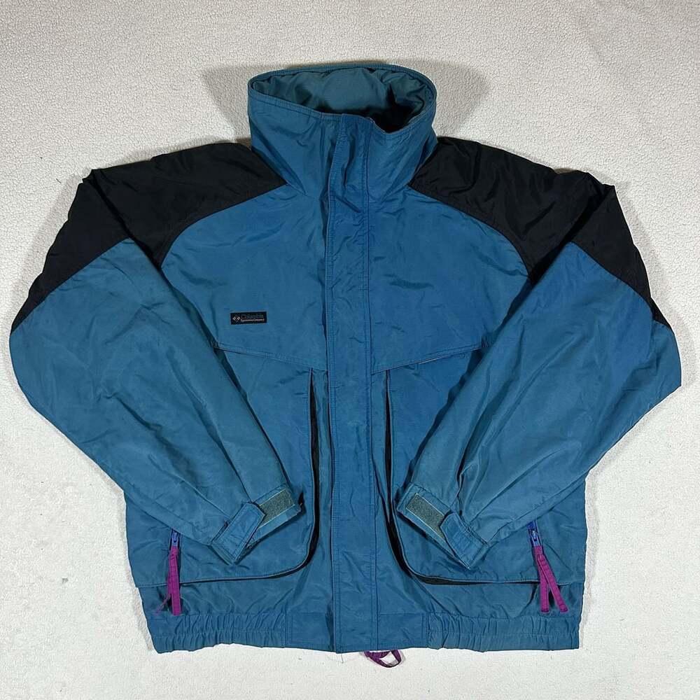 Vintage Columbia Powder Keg Radial Sleeve Ski Jacket Teal Black Mens L 90s